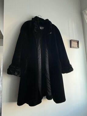 Vintage Black Faux Fur Long Luxury Coat Novelti Laura Plus Size 12-18W